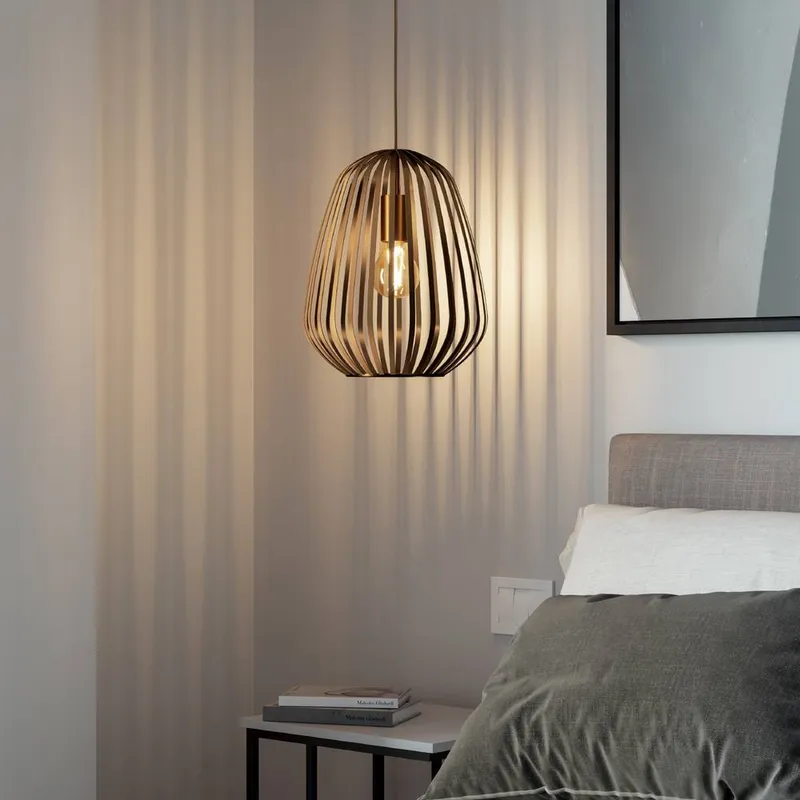 Eglo Espinal Bronze Steel Caged Style Contemporary Pendant in Brown - Brown