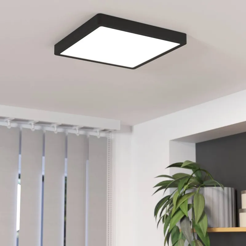 Eglo Fueva 6 Modern Ultra-Slim LED Black Square Ceiling Light Black