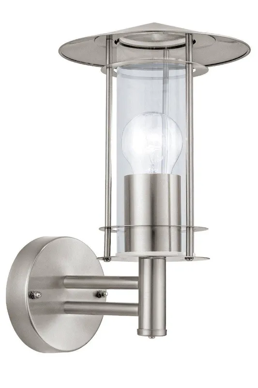 Eglo Lisio Stainless Steel & Clear Metal & Glass IP44 Outdoor Wall Light in Metallic Silver Metallic Silver