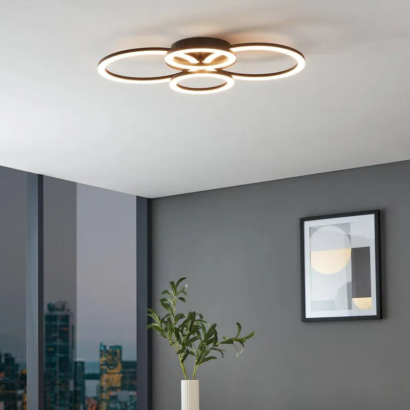 Eglo Parrapos-Z Modern Black Steel Smart Control, Colour Changing Ceiling Light, (W) 45cm Black