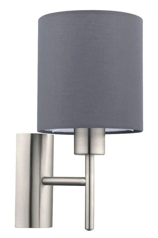 Eglo Pasteri Satin Nickel Metal & Fabric Wall Light in Dark Grey Dark Grey