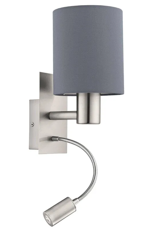 Eglo Pasteri Steel & Fabric Wall or Reading Light in Silver - Silver