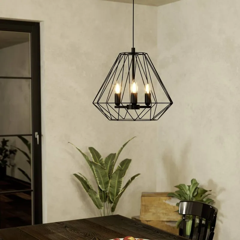 Eglo Tarle Steel Black Wireframe Industrial Single Pendant - Black