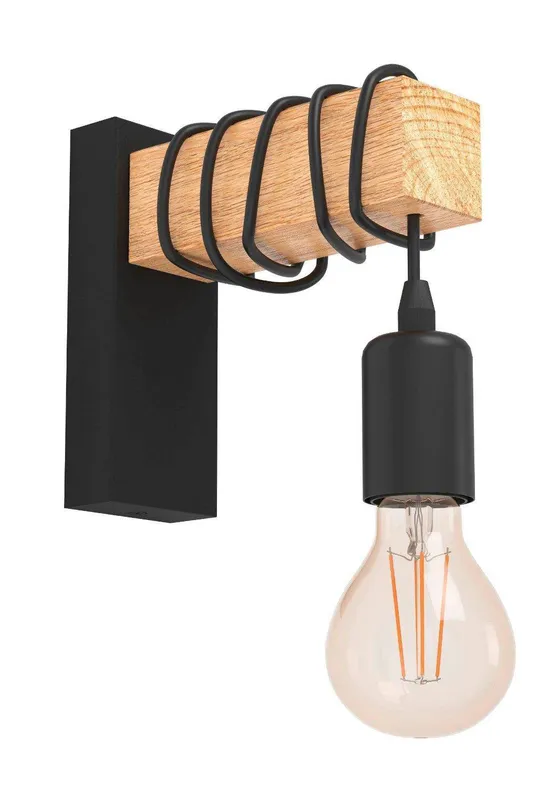 Eglo Townshend Natural Wood & Metal Wall Light in Light Brown - Light Brown - Size: One Size