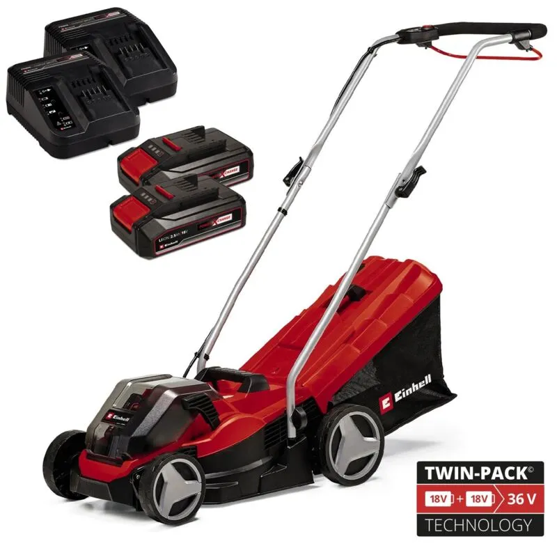 Einhell - Cordless Twin 18v 36v Lawnmower 33cm Cut Brushless Power x Change 2x2.5