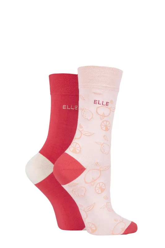 Elle Women's 2 Pair Bamboo Patterned & Plain Socks in Fuchsia Size: 4-8 - Fuchsia