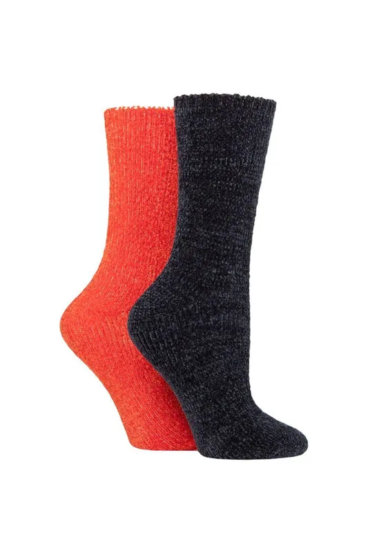 Elle Women's 2 Pair Chenille Boot Socks in Orange Size: 4-8 Orange