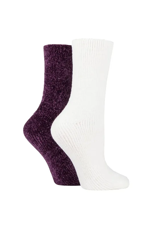 Elle Women's 2 Pair Chenille Boot Socks in Purple Size: 4-8 - Purple