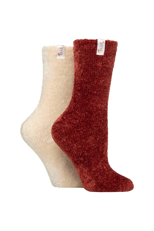 Elle Women's 2 Pair Chenille Leisure Socks in Red Size: 4-8 - Red