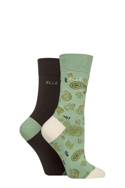 Women's 2 Pair Elle Bamboo Patterned and Plain Socks Forager 4-8 - Assorted - Size: Small