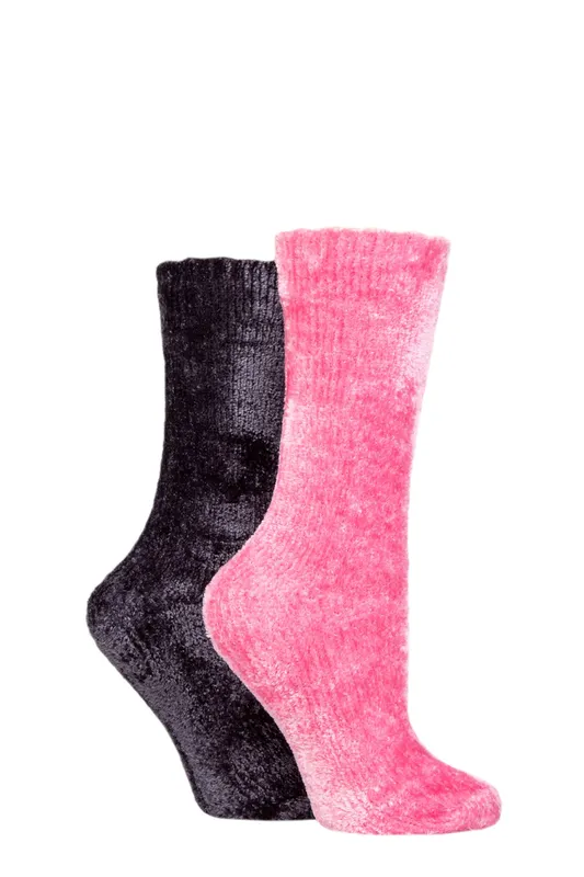 Elle Women's 2 Pair Chenille Leisure Socks in Rose Size: 4-8 - Rose