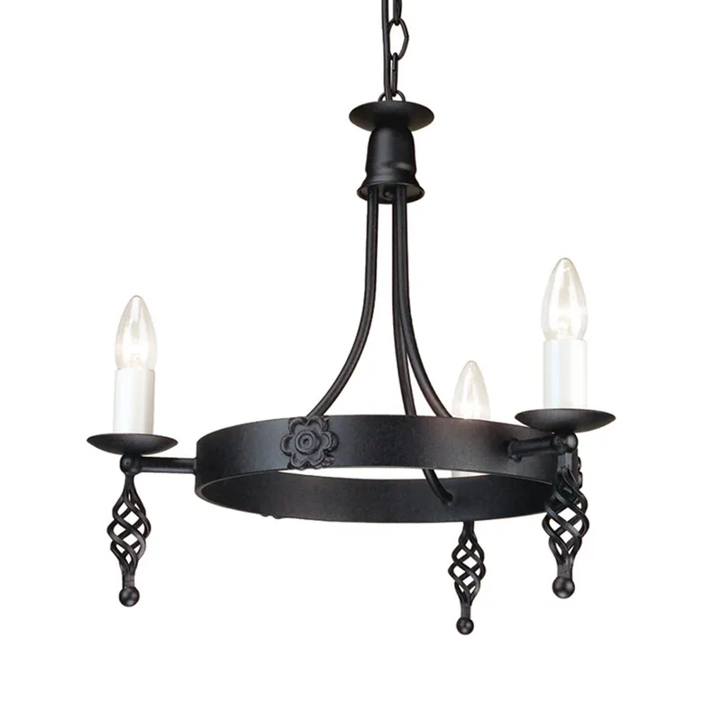 Elstead Lighting Belfry Chandelier 3 Light Black Finish, E14