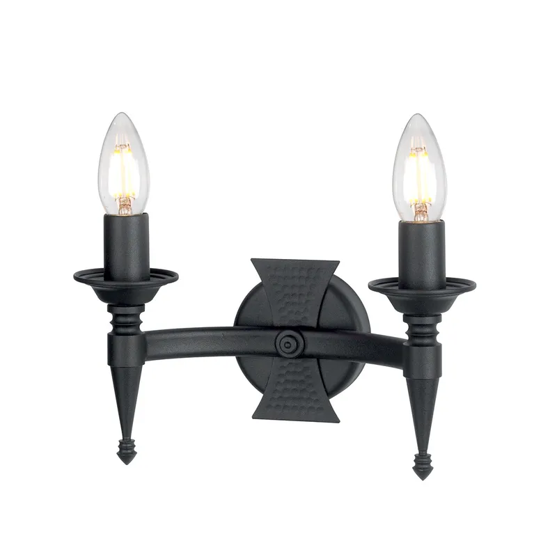 Netlighting Saxon 2 Light Indoor Candle Wall Light Black E14 Black