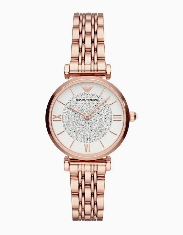 Women's Emporio Armani AR11244 T-Bar Rose Gold Tone Ladies Watch - White