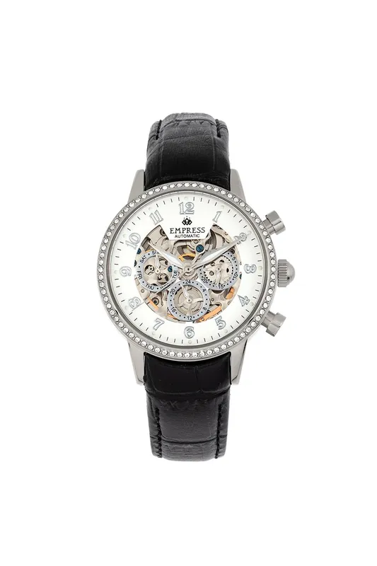 Empress Women's Beatrice Automatic Skeleton Dial Leather-Band Watch with Day & Date in Silver Silver One Size