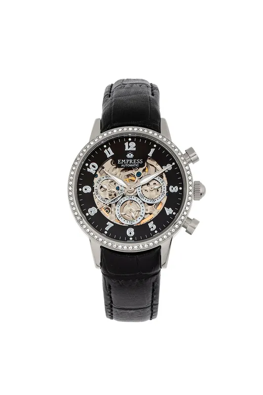 Empress Women's Beatrice Automatic Skeleton Dial Leather-Band Watch with Day & Date in Black Black One Size