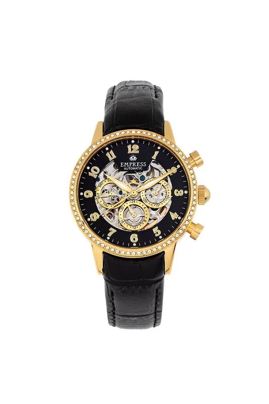 Empress Women's Beatrice Automatic Skeleton Dial Leather-Band Watch with Day & Date in Gold Gold One Size