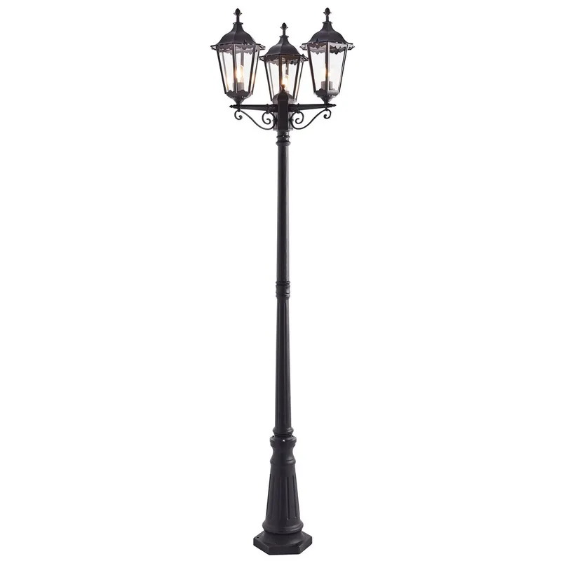 Endon Collection Lighting Burford 3 Light Outdoor Floor Lamp Matt Black Paint, Glass IP44, E27