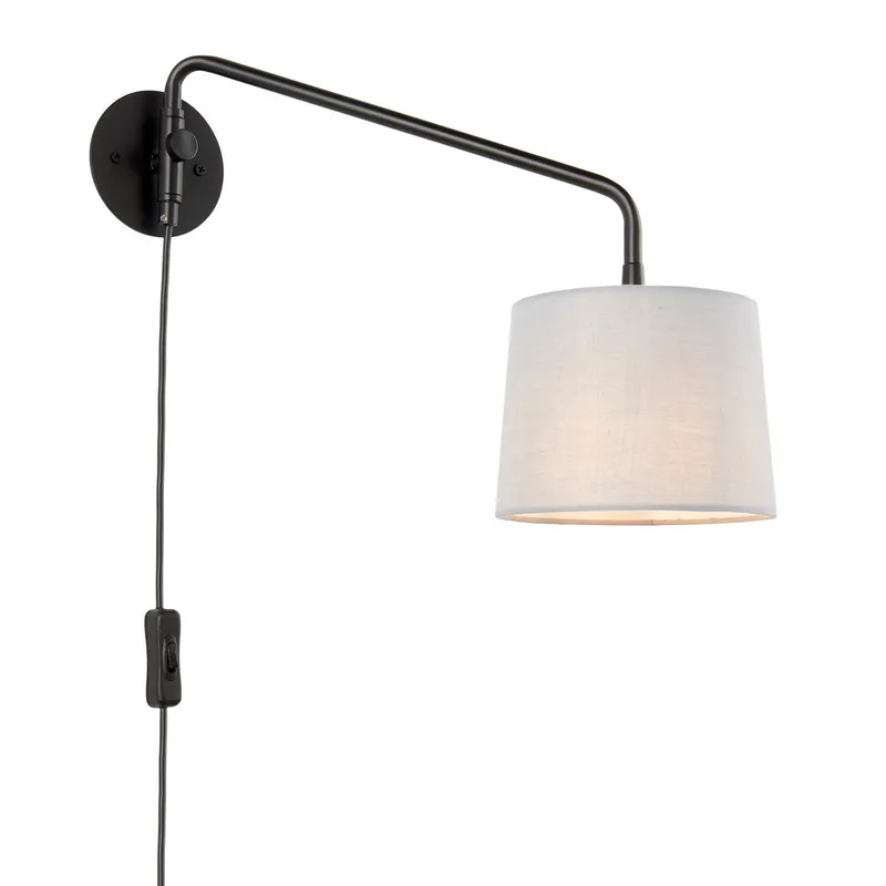 Endon Collection Lighting Carlson 1 Light Wall Light Matt Black & Light Grey Cotton Mix, E14