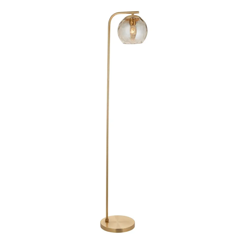 Netlighting Dimple Complete Floor Lamp Satin Brass Plate Champagne Lustre Glass in Gold Gold