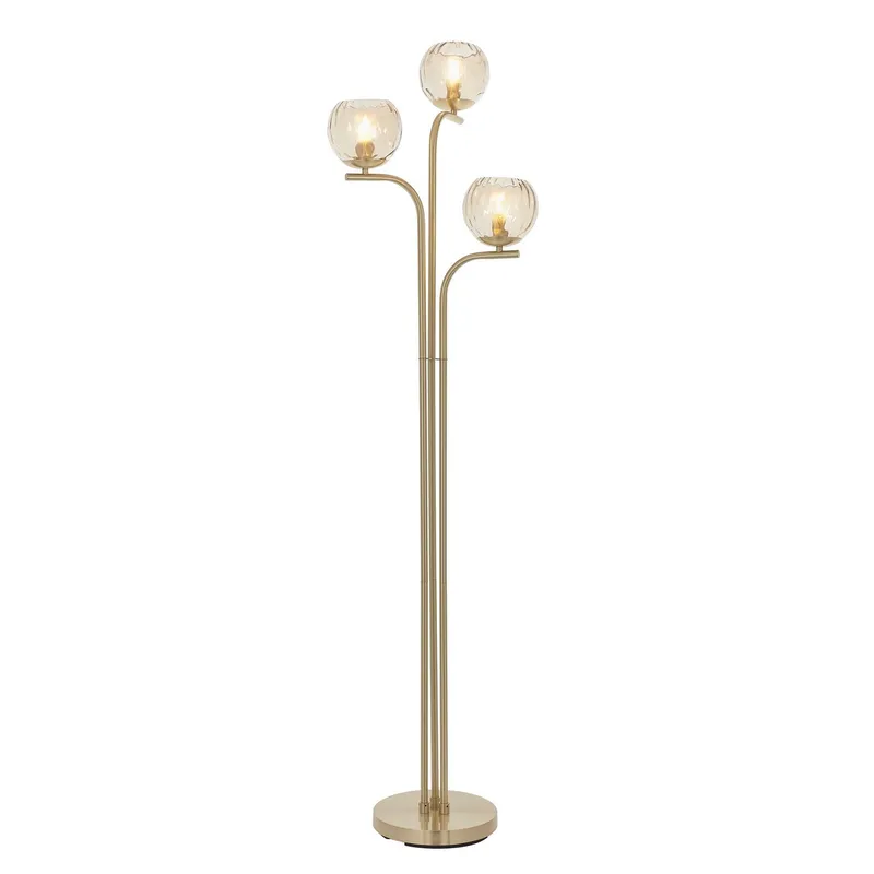 Netlighting Dimple Complete Floor Lamp Satin Brass Plate Champagne Lustre Glass in Gold Gold