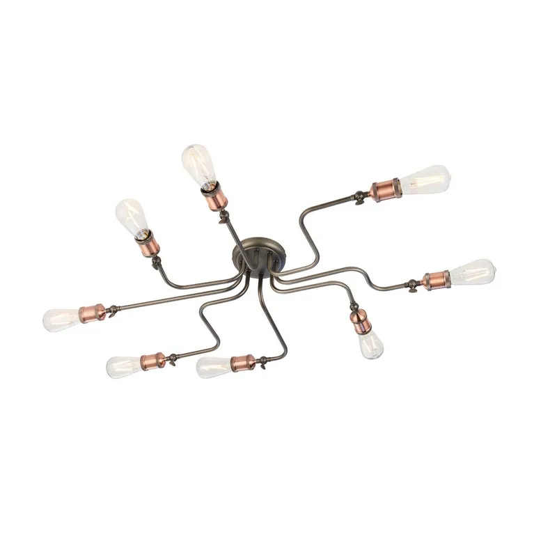 Endon Collection Lighting Hal Large Industrial Style Multi Arm Flush Light, Aged Pewter & Copper with Adjustable Heads