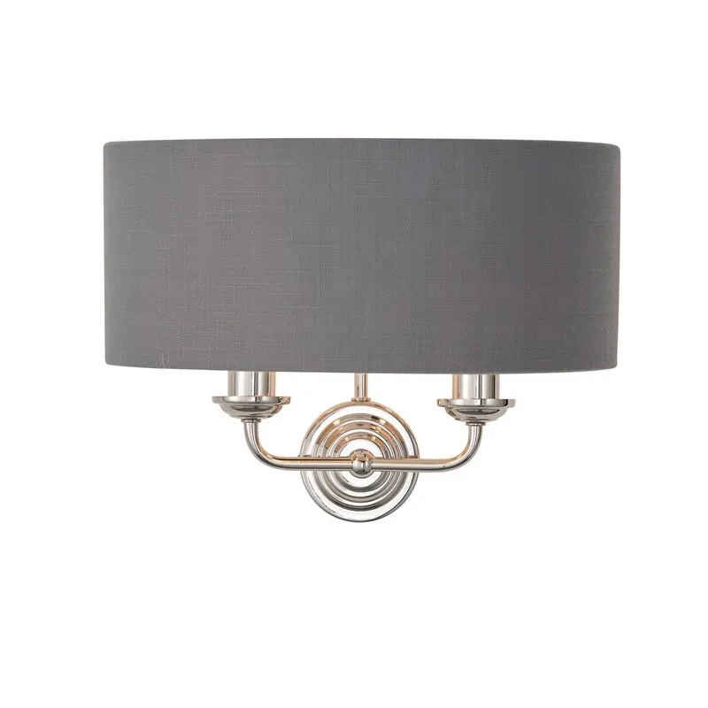 Endon Collection Lighting Highclere Shade Wall Lamp Bright Nickel Plate, Charcoal Fabric