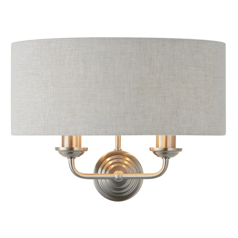 Endon Collection Lighting Highclere Shade Wall Lamp Brushed Chrome Plate, Natural Linen