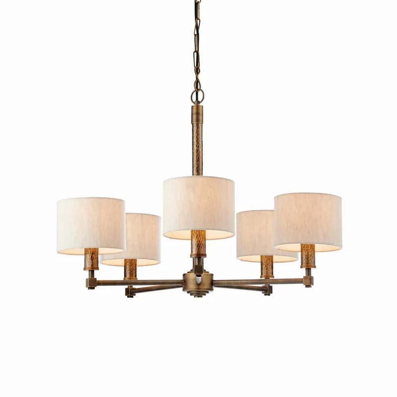 Netlighting Indara 5 Light Multi Arm Pendant Aged Bronze Aged Hammered Bronze Plate E14 in Brown Brown