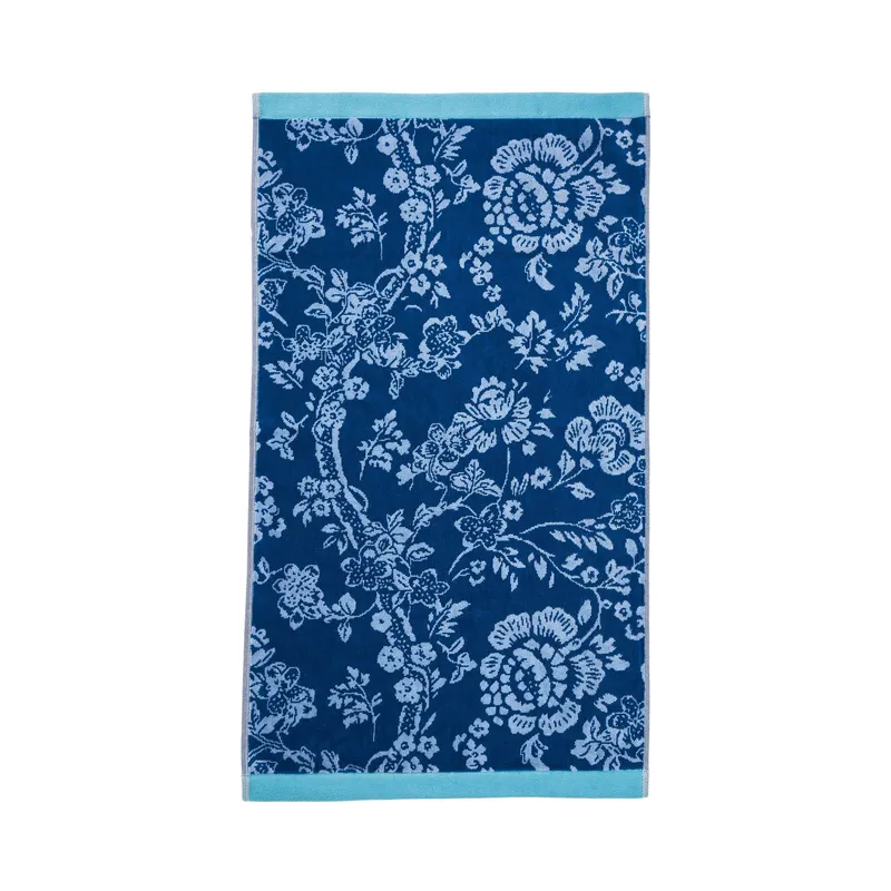 English Heritage 'Eagle House Damask' Cotton Towel in Cobalt Cobalt
