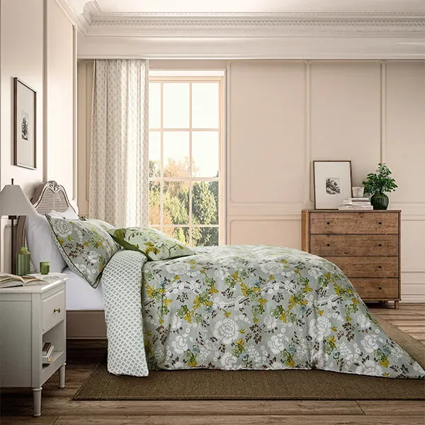 English Heritage Eagle House Damask Duvet Cover Set Double Seagrass