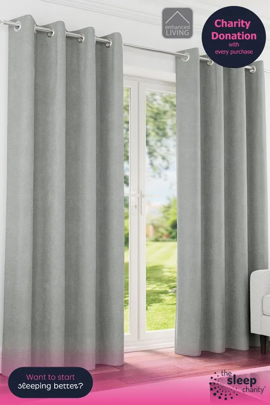 Terrys Knightsbridge Thermal Chenille Ready Made Eyelet Blackout Curtains Grey