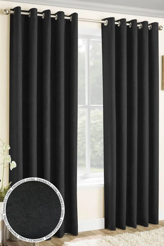Terrys Vogue Thermal Blockout Ready Made Eyelet Curtains Black