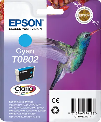 Original Epson T0802 Cyan Ink Cartridge