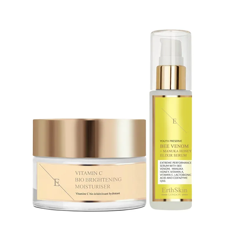 Erth Skin London Women's Radiant Revival Duo Vitamin C Bio Brightening Moisturiser 50ml + Bee Venom & Manuka Honey Elixir Serum 60ml in White White