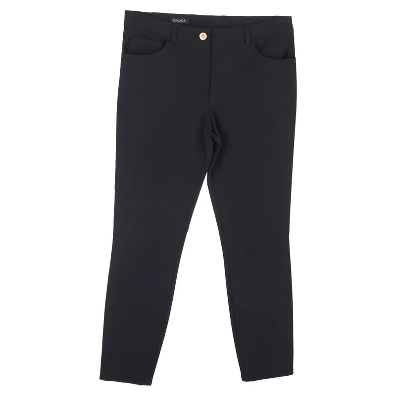 Escada Women's Preloved Straight-Leg Trousers in Black Silk Size: 36 - Black