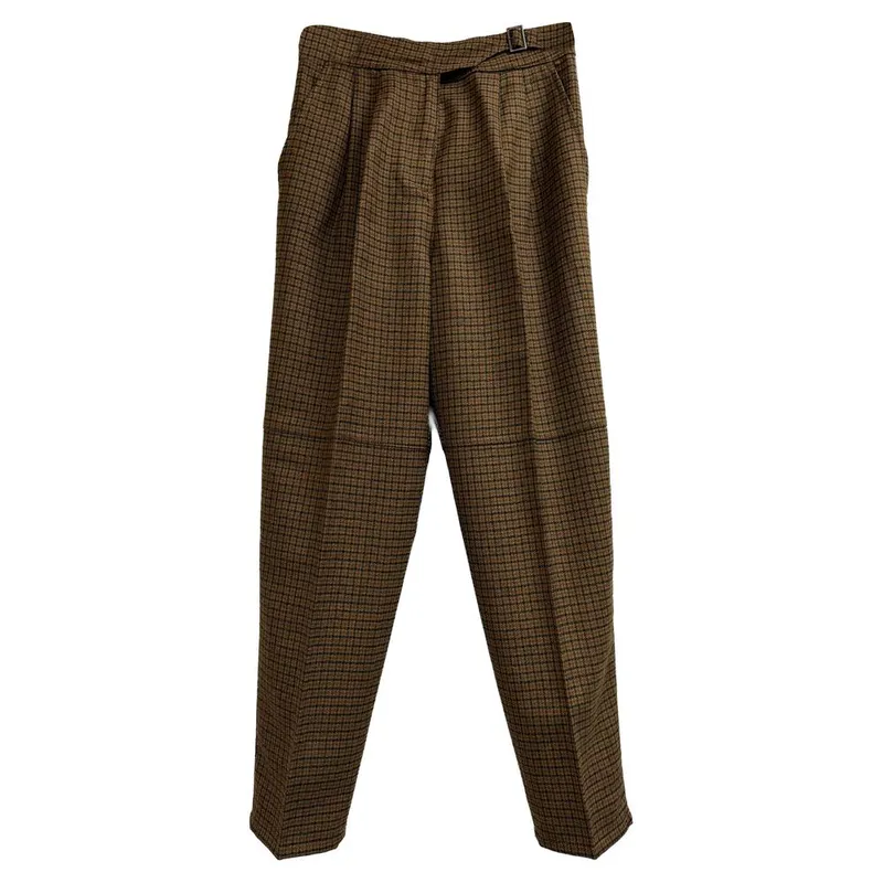 Etro Women's Preloved Checked Trousers in Brown Wool in Light Brown Size: 40 - Light Brown - Size: 40