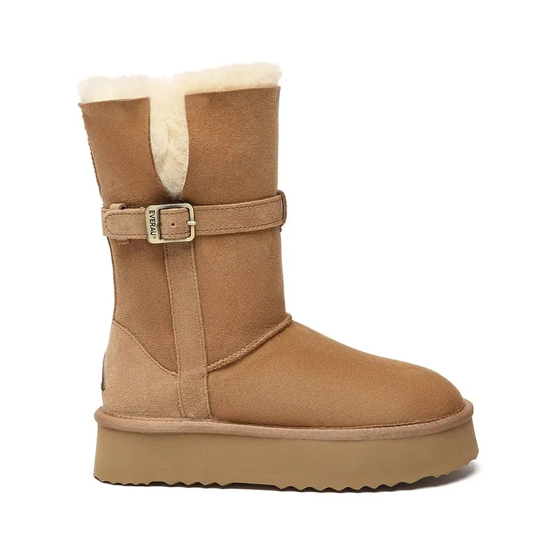 EverAu Australia Women's Real Sheepskin Brush 3-Way Style Platform Mid Boots with Eva Sole in Brown Size: 4 - Brown - Size: 4