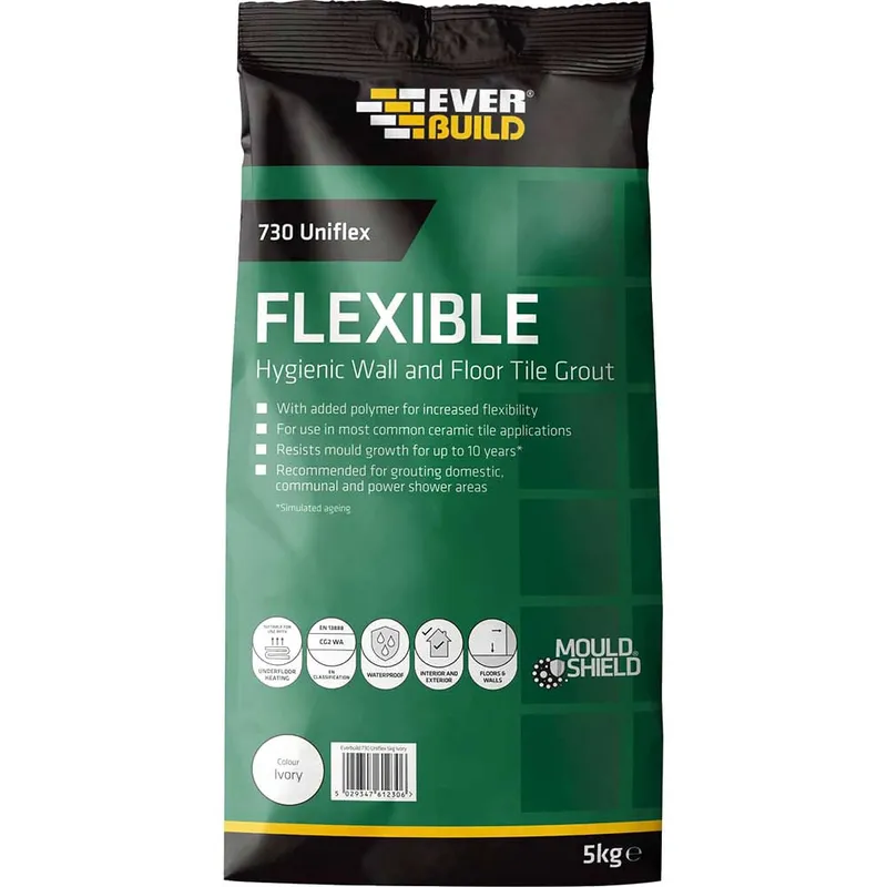 Everbuild - UNIFLEX5IV 730 Uniflex Hygienic Tile Grout Ivory 5kg EVBUFLEX5IV