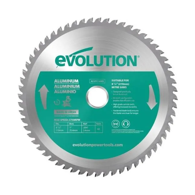Evolution Power Tools Evolution A210TCT-60MS Aluminium Cutting Mitre Saw Blade 210 x 25....