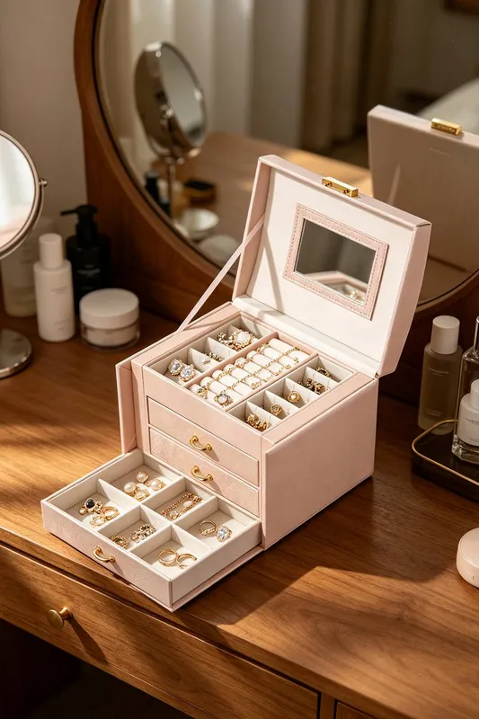 ExtraStar Pink Portable Jewelry Box, Velvet Interior Jewelry Storage Case in White White