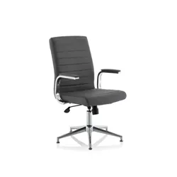 Ezra Executive Grey Leather Chair With Glides