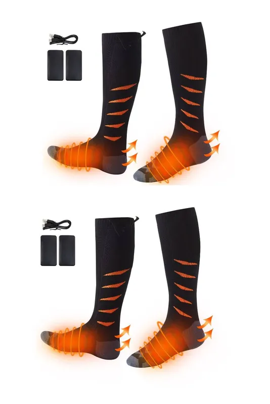 Ezysleep Unisex 2 Pairs of Rechargeable Heated Socks in Black Black female