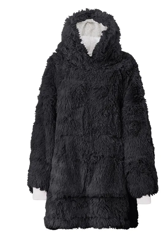 Ezysleep Unisex Faux Fur Oversized Luxury Soft Hoodie in Black - Black