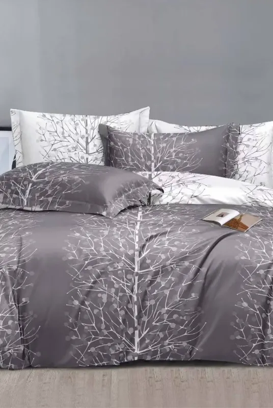 Ezysleep Grey Nature Printed Duvet Set Size: Double - Grey