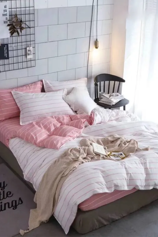 Ezysleep Pink Stripe Printed Duvet Set Size: King Pink King