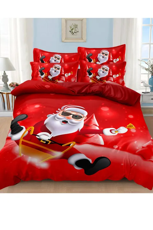 Ezysleep Rock on Santa Christmas Duvet Set in Red Size: Double - Red