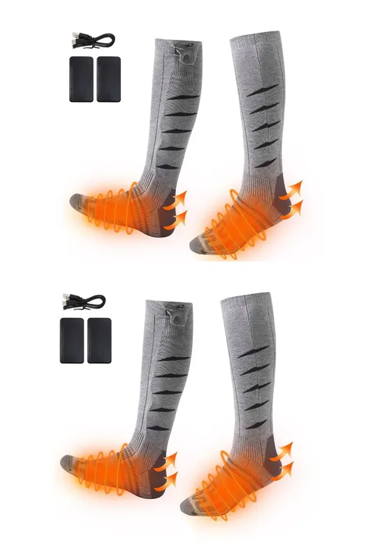 Ezysleep Unisex 2 Pairs of Rechargeable Heated Socks in Silver Silver One Size female