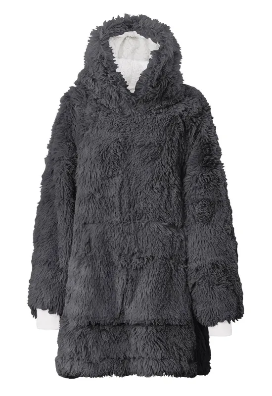 Ezysleep Unisex Faux Fur Oversized Luxury Soft Hoodie in Grey Grey female