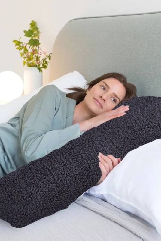 Ezysleep Teddy Fleece Heated Body Pillow in Grey Grey